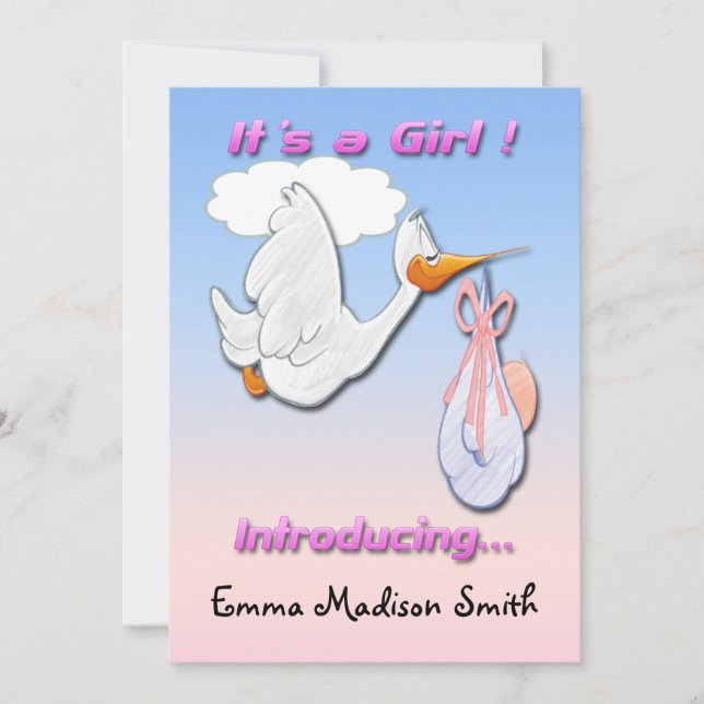 It's a Girl Stork Birth Announcement (Front)