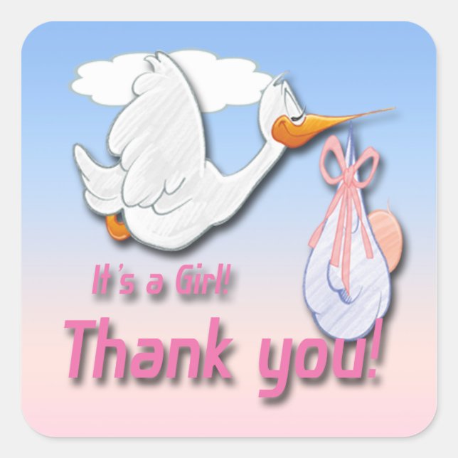 It's a Girl Stork Thank You envelope seal (Front)