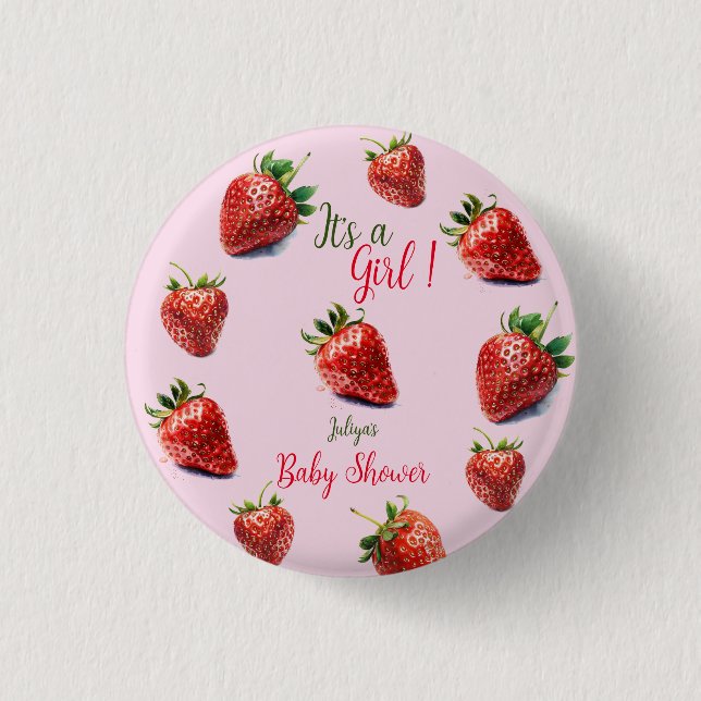  It's a girl Strawberry baby shower 1 Inch Round Button (Front)