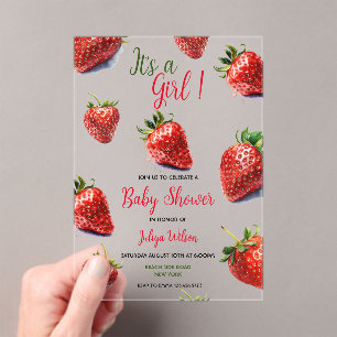  It's a girl Strawberry baby shower Acrylic Invitations