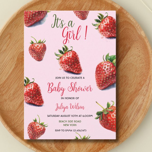  It's a girl Strawberry baby shower Invitation (Creator Uploaded)