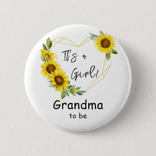 It's a Girl! Sunflower Frame Grandma-to-be 2 Inch Round Button