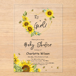 It's a Girl! Sunflowers Frame Baby Shower Acrylic Invitations