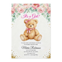 It's a Girl" Teddy Bear Invitation 