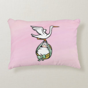 It's a Girl the Stork is Bringing Baby Decorative Pillow