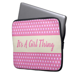 Its A Girl Thing Pink Bright Polka Dots Girly Laptop Sleeve
