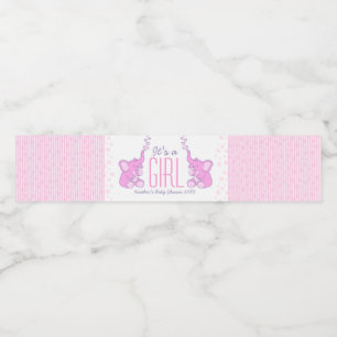 It's a girl two showering pink elephants water bottle label