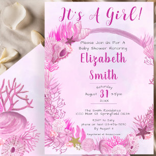 It's a Girl Under The Sea Cute Pink Baby Shower Invitation