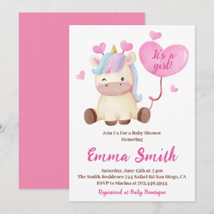 It's a Girl Unicorn Watercolor Baby Shower Invitation