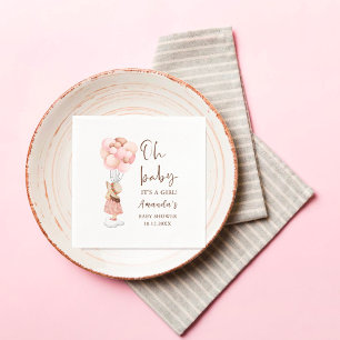 Its a Girl Watercolor Baby Shower Flying Balloon Napkin