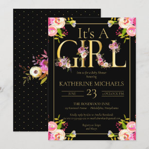 Its A Girl Watercolor Blooms Floral Baby Shower In Invitation