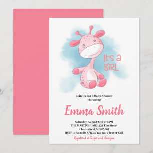 It's a Girl Watercolor Giraffe Baby Shower Invitat Invitation