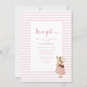 Its a Girl Watercolor Pink Lines Baby Shower Invitation