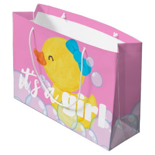 It's a Girl Watercolor Rubber Ducky Large Gift Bag