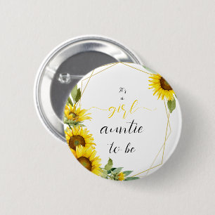 It's a Girl! Watercolor Sunflower Auntie-to-be 2 Inch Round Button