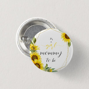 It's a Girl! Watercolor Sunflower Mommy-to-be 1 Inch Round Button