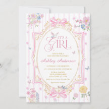 It's a Girl Whimsical Bow Floral Baby Shower