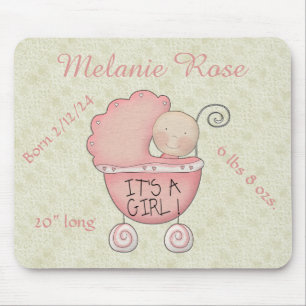 It's a girl! Whimsical Pink Baby Carriage Mouse Pad