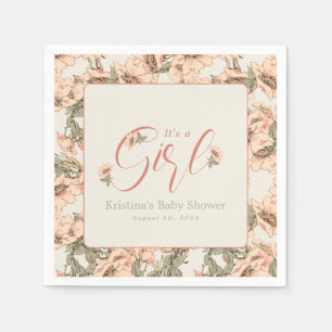 It's a Girl Wild Roses Pink Botanical Napkin