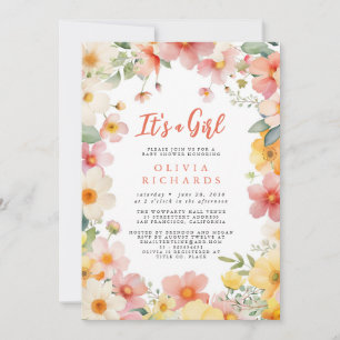It's A Girl Wildflower Floral Baby Shower  Invitation