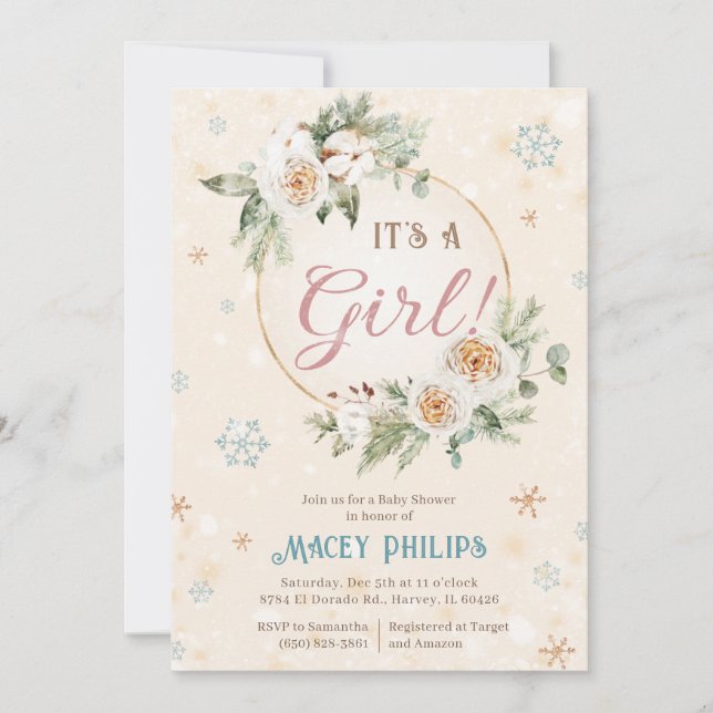 It's a Girl Winter Wonderland Baby Shower Sprinkle Invitation (Front)