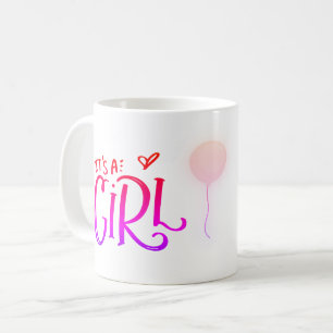 It's A Girl with Pink Balloon Personalized Coffee Mug