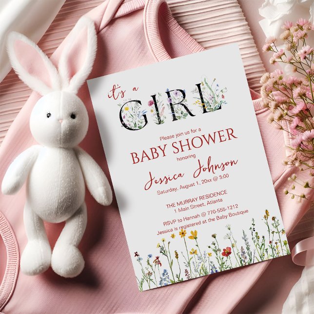It's a Girl with Spring Flowers Baby Shower Invitation (Creator Uploaded)