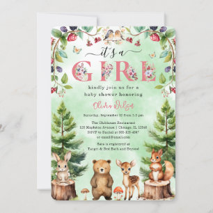 It's A Girl Woodland Animals Baby Shower  Invitation