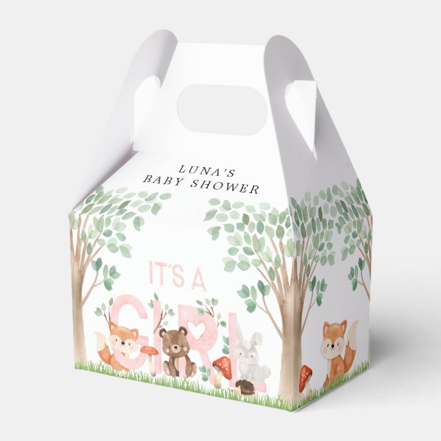 It's a Girl Woodland Baby Shower Favor Box (Front Side)