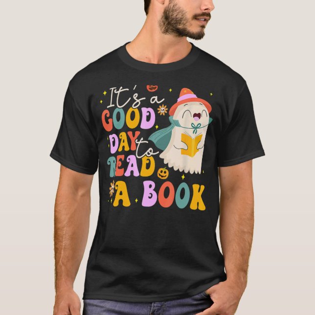 It's A Good Day To Read A Book Groovy Retro Floral T-Shirt (Front)