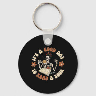 It's A Good Day To Read A Book Skeleton Groovy Hal Keychain