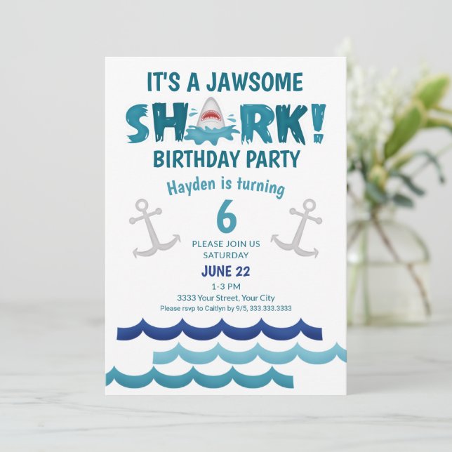 It's a Jawsome Shark Birthday Party Invitation (Standing Front)