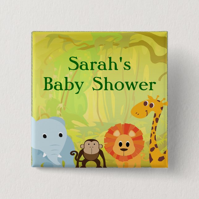 It's A Jungle Baby Shower 2 Inch Square Button (Front)