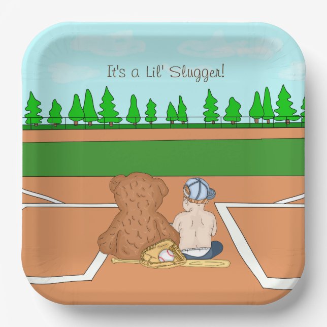 It's a Lil' Slugger Boy's Baseball Baby Shower Paper Plate (Front)