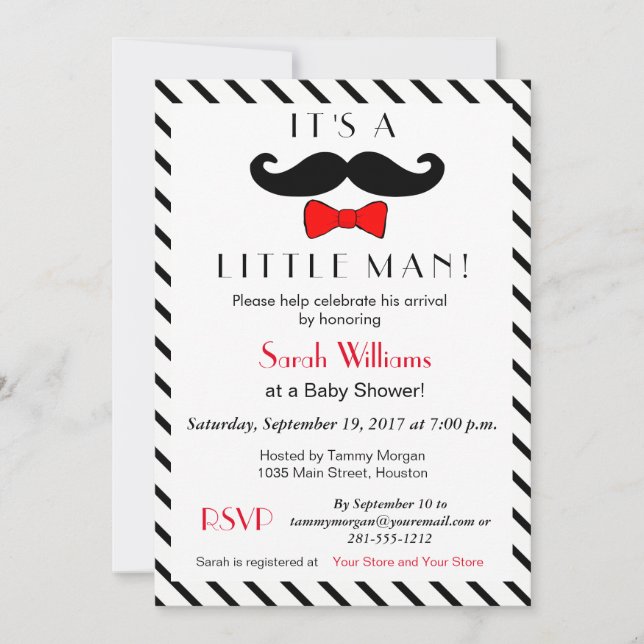 It's A Little Man Moustache and Bowtie Announcemen Invitation (Front)