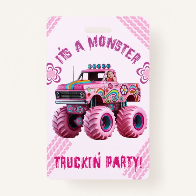 It's a Monster Truckin' Party Custom Photo  Badge (Front)