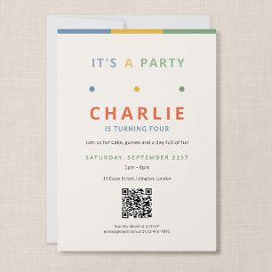 It's a Party QR Code Kid's Birthday Invitation