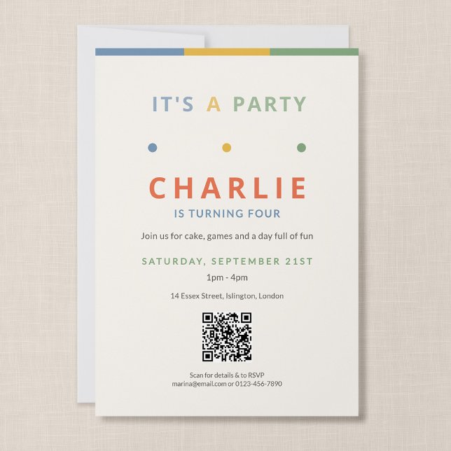 It's a Party QR Code Kid's Birthday Invitation (It's a Party - QR Code 5x7" Party Invitation)
