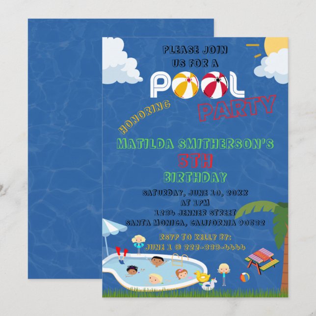 IT'S A Pool Party BIRTHDAY Invitation (Front/Back)