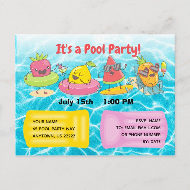 It's a Pool Party! Invitation Postcard (Front)