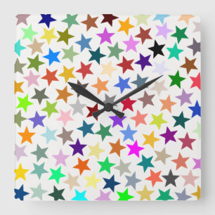 It's a Rainbow Party, Multi-Coloured Stars Pattern Square Wall Clock