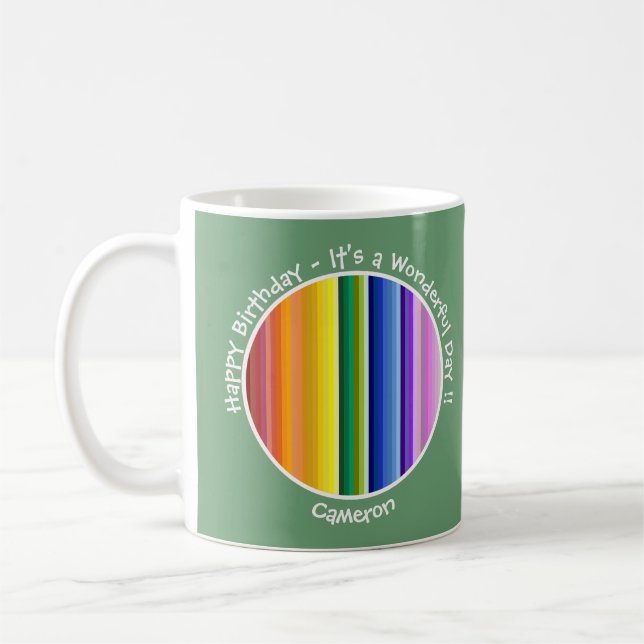 It's a Rainbow Party, Multi-Coloured Stripe Patter Coffee Mug (Left)