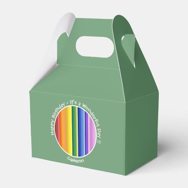 It's a Rainbow Party, Multi-Coloured Stripe Patter Favor Box (Front Side)
