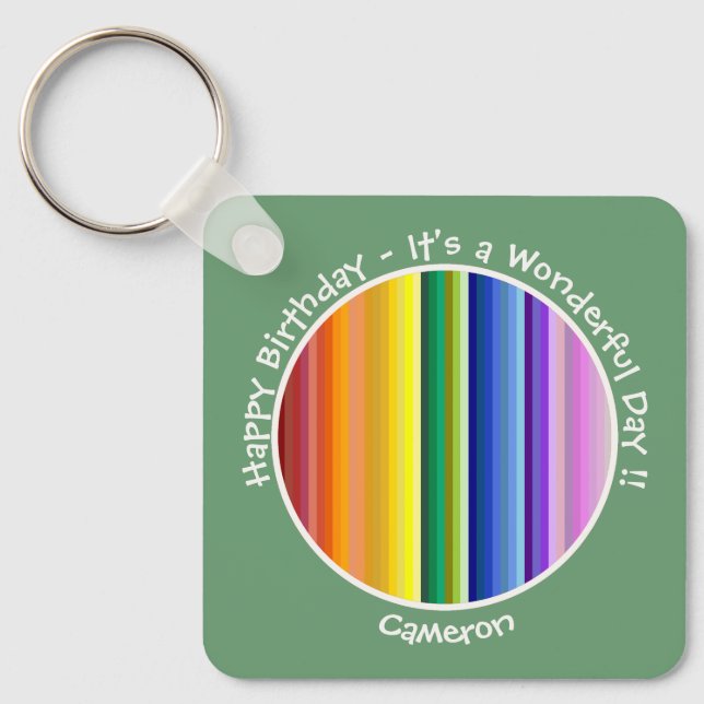 It's a Rainbow Party, Multi-Coloured Stripe Patter Keychain (Front)