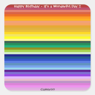 It's a Rainbow Party, Multi-Coloured Stripe Patter Square Sticker