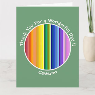 It's a Rainbow Party, Multi-Coloured Stripe Patter Thank You Card