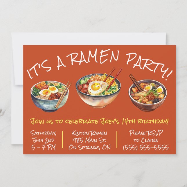 It's a Ramen Party! Kids' Birthday Party Invitation (Front)