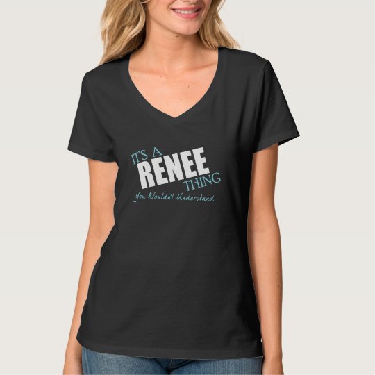 It's a RENEE thing - blue and white text T-Shirt