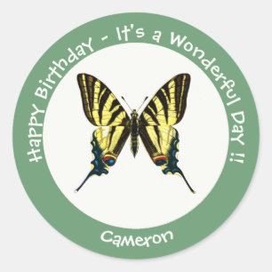 It's a Scarce Swallowtail Butterfly Birthday Party Classic Round Sticker