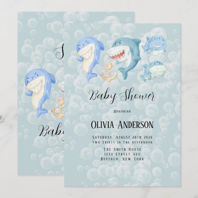 It's a Shark with Bubbles Baby Shower Invitation (Front/Back)